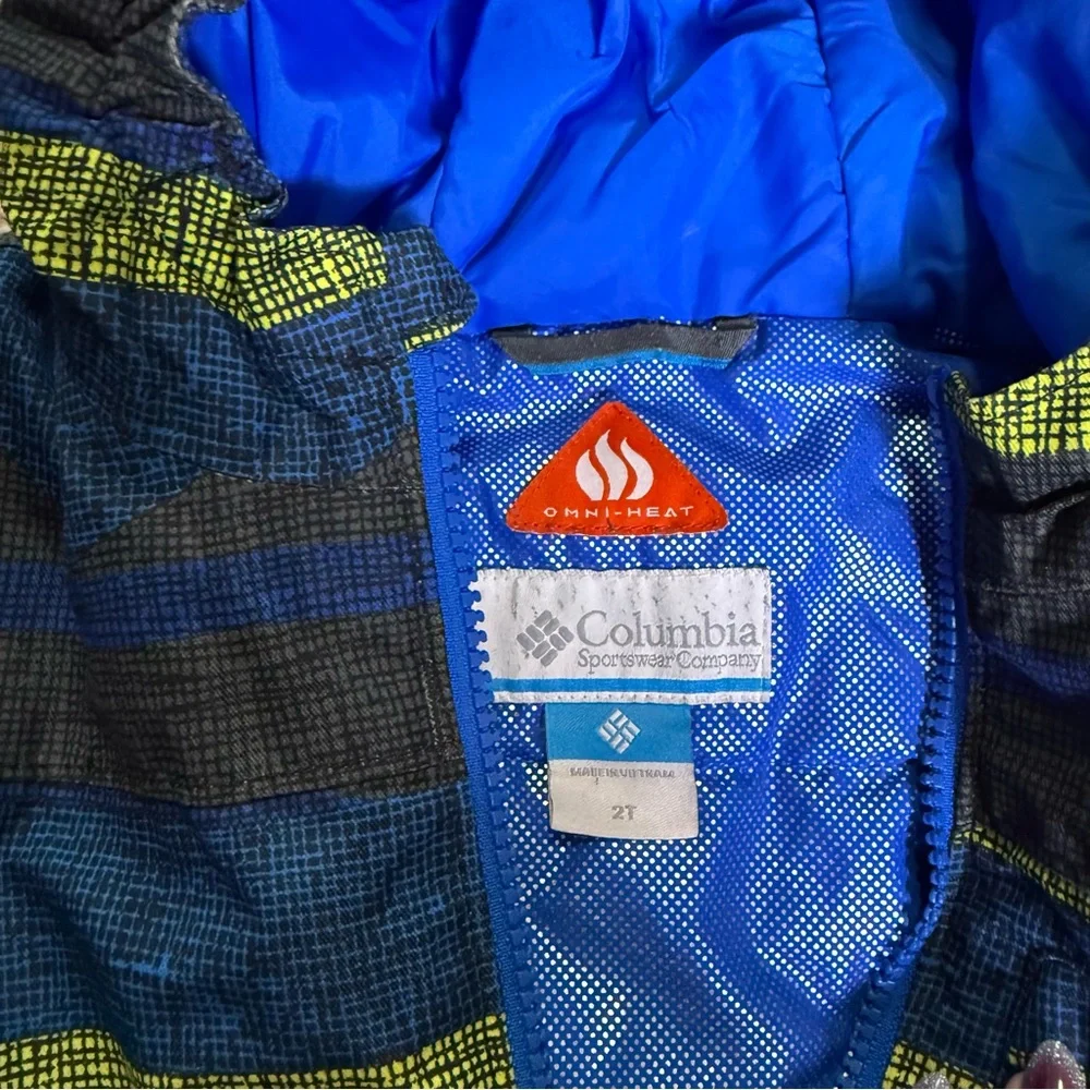 Columbia Kids Toddler Boy Omni-Heat Blue Green Insulated Hooded Coat Snow 2T‎